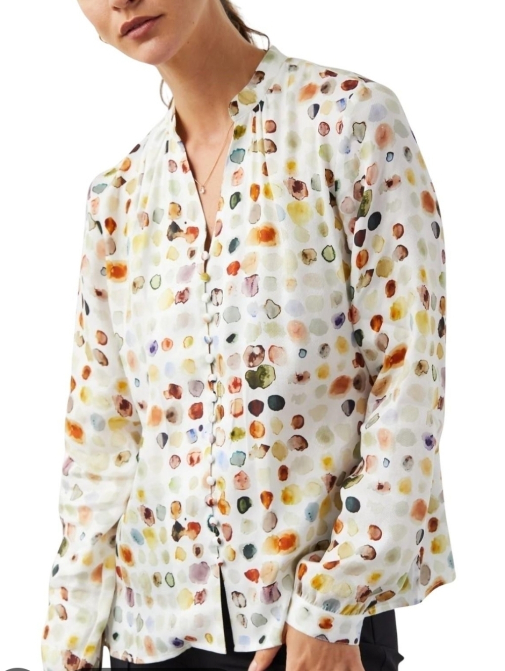 Brass Watercolor Polka Dot Women's Lyocell Button Blouse Size XL